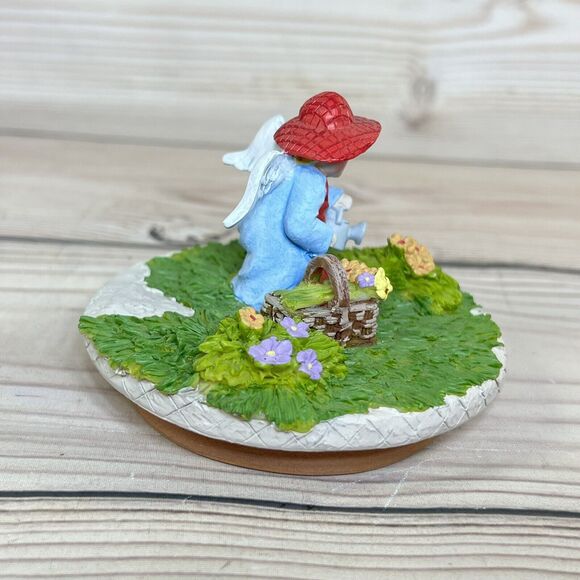 Candle Jar Topper/Lid Angel Watering Flower Garden Basket Summer Groundhog Green - Picture 5 of 10